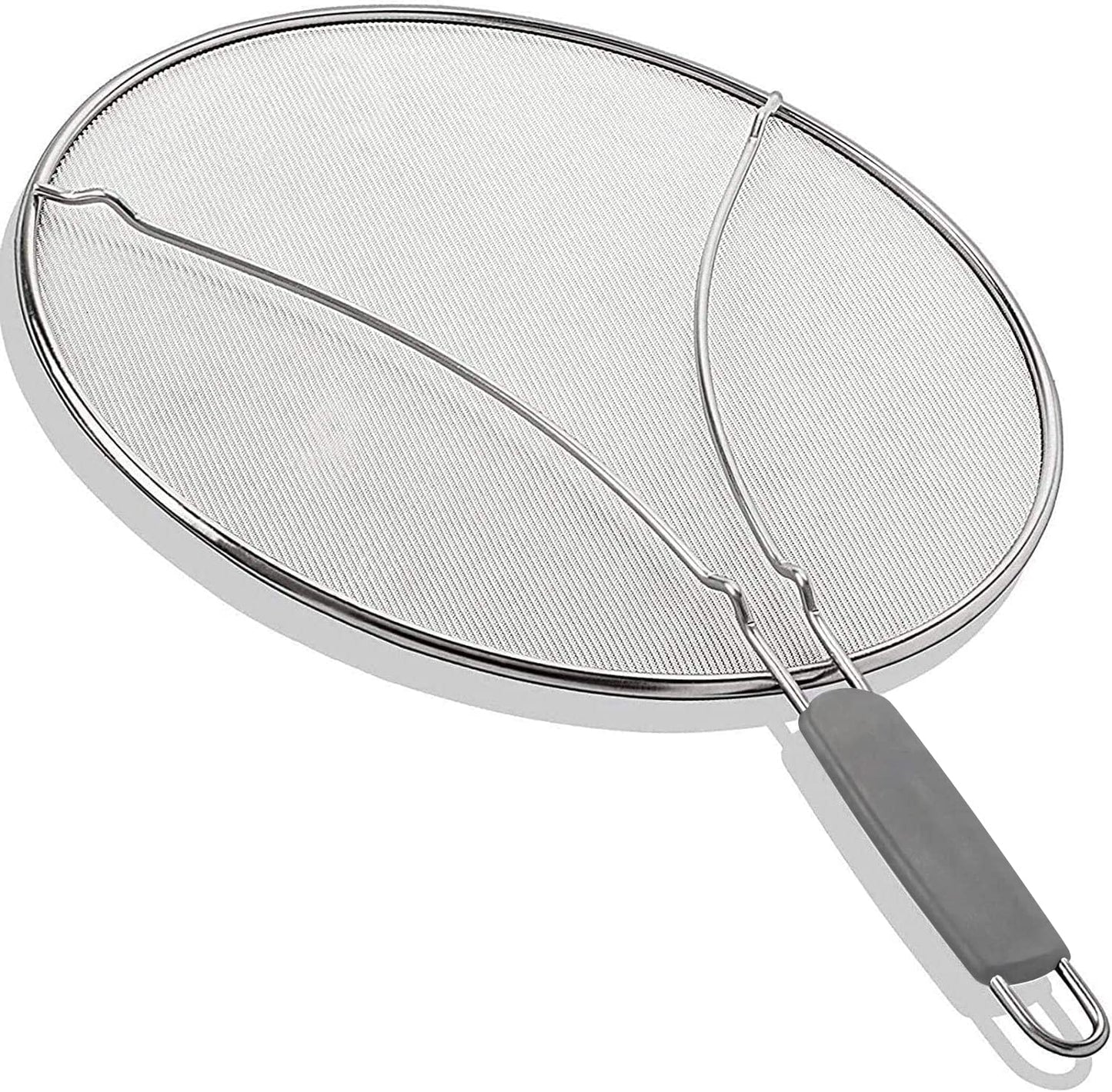 13" Grease Splatter Screen for Cooking | Stainless Steel Oil Splatter Guard and Ultra-Fine Mesh Protects Skin from Burns | TPR Tight-Grip Handle (Grey)