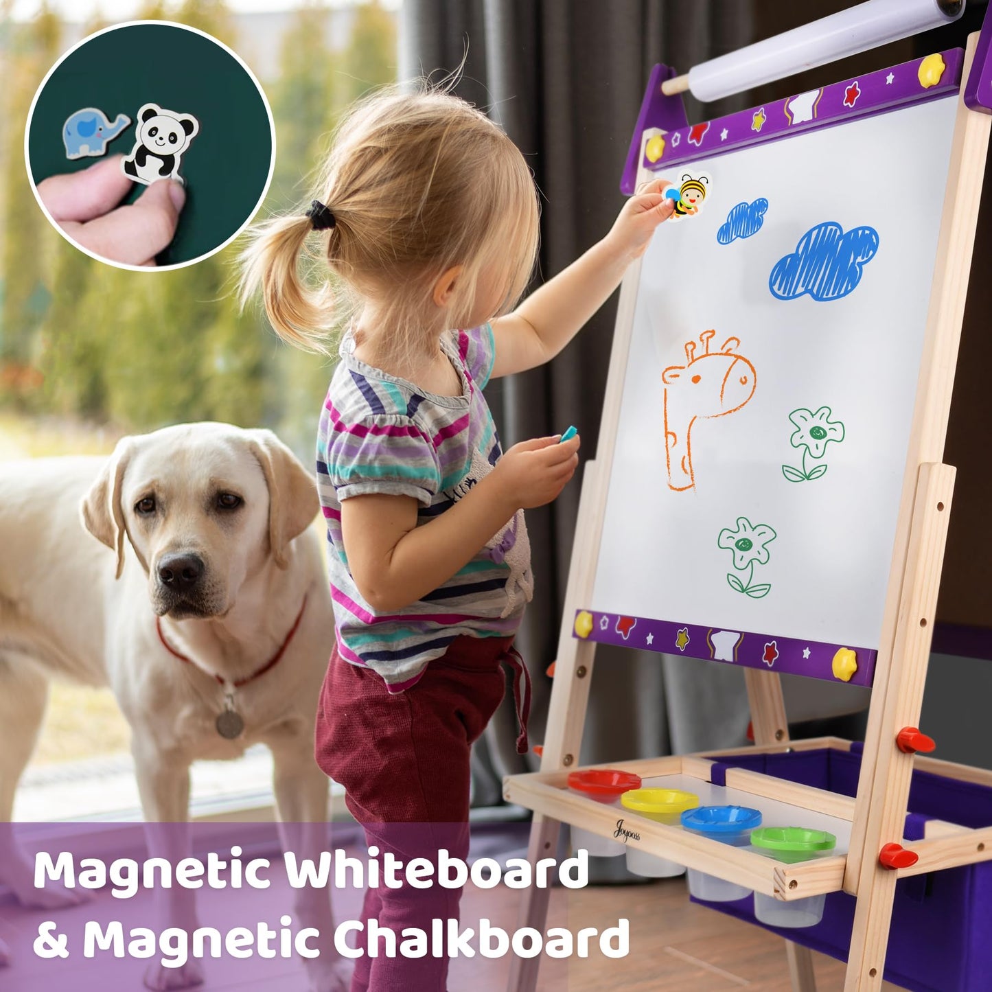 Joyooss Art Easel for Kids Easel for Toddlers,Adjustable Standing Wooden Toddler Easels Kid Whiteboard & Chalk Board Kids Dry Erase Board,Art Easel for Kid Age 2-4 4-8 9-12 Drawing Easels