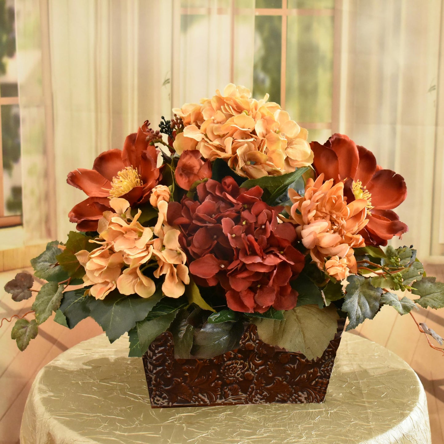 Floral Home Decor Hydrangea and Magnolia Centerpiece