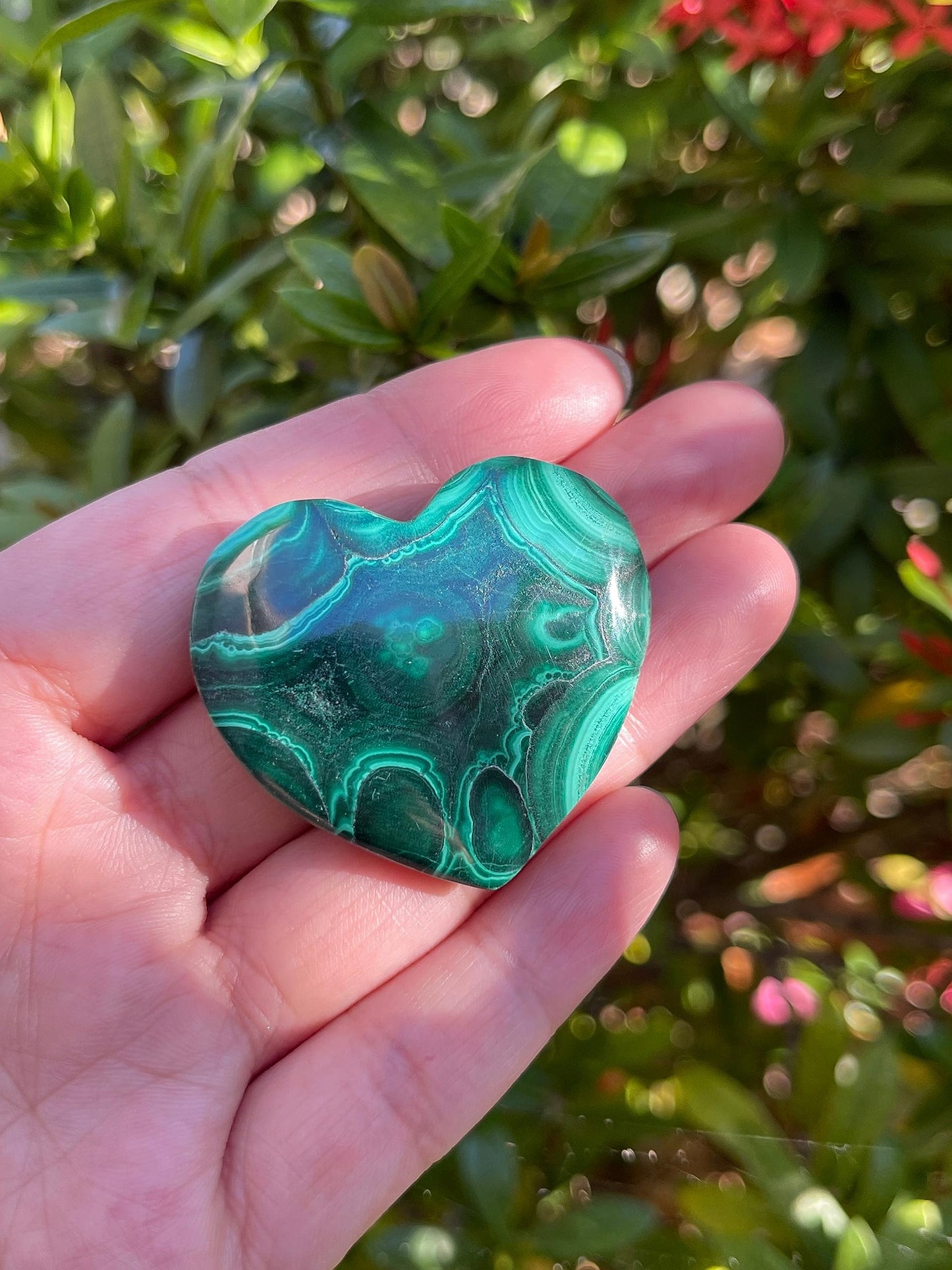 Malachite Gemstone Hearts, Polished Malachite Puffy Hearts, Malachite Crystal Palm Stone, Malachite Healing Crystal Hearts (1 Heart)