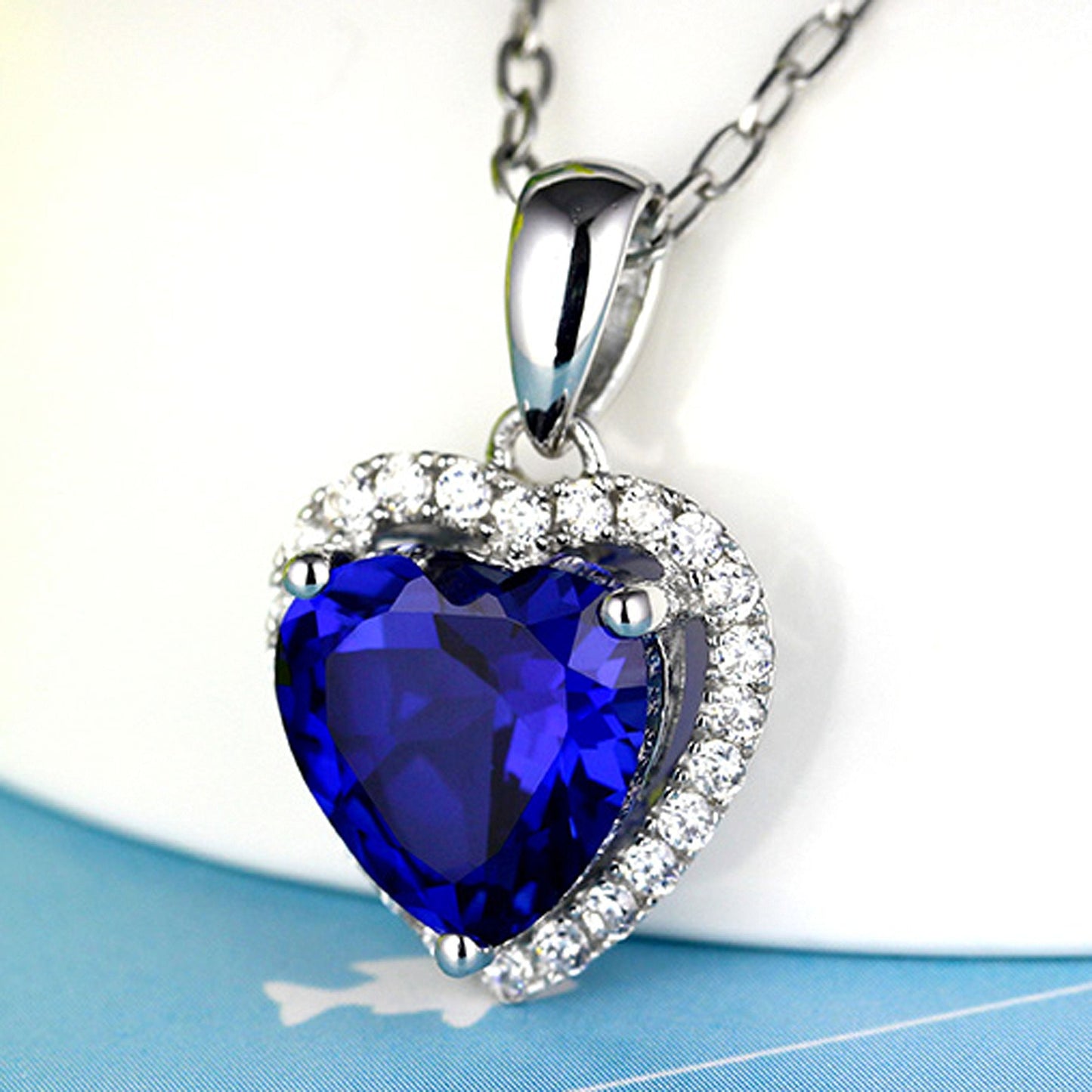 Navachi 925 Sterling Silver 18k White Gold Plated 3.7ct Heart Sapphire Az9364p Necklace Pendant 18"