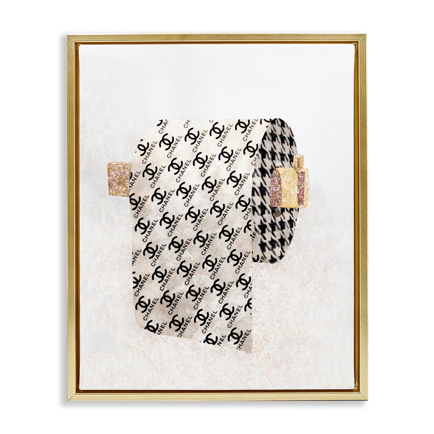 Stupell Industries 'Glam Pattern Toilet Paper', Floating Frame Canvas Art, Gold, 17 x 21 Inches, Easy to Hang and Sturdy, Made in USA, by Ziwei Li