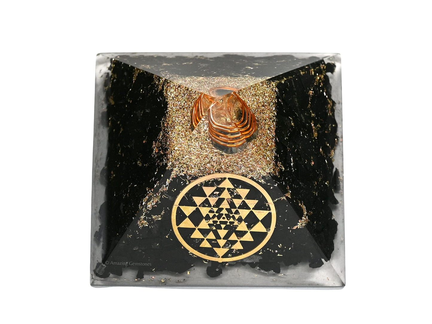 Amazing Gemstone Large Orgone Pyramid | Black Tourmaline Pyramid Crystal | Sri Yantra Orgonite Pyramid | Organ Pyramids Positive Energy Healing