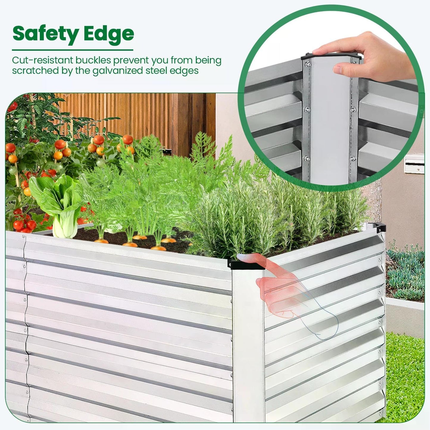 SEJOV 6x3x2ft Raised Garden Bed Kit, Galvanized Planter Raised Garden Boxes Outdoor, Deep Root Raised Planter w/Anti Cutting Strip, Large Metal Raised Garden Bed for Vegetables Flowers Herbs, Silver
