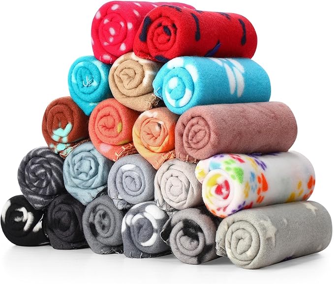 Eccliy 20 Pcs Puppy Blanket Fleece Pet Dog Throw, Paw, 28 x 24 Inch