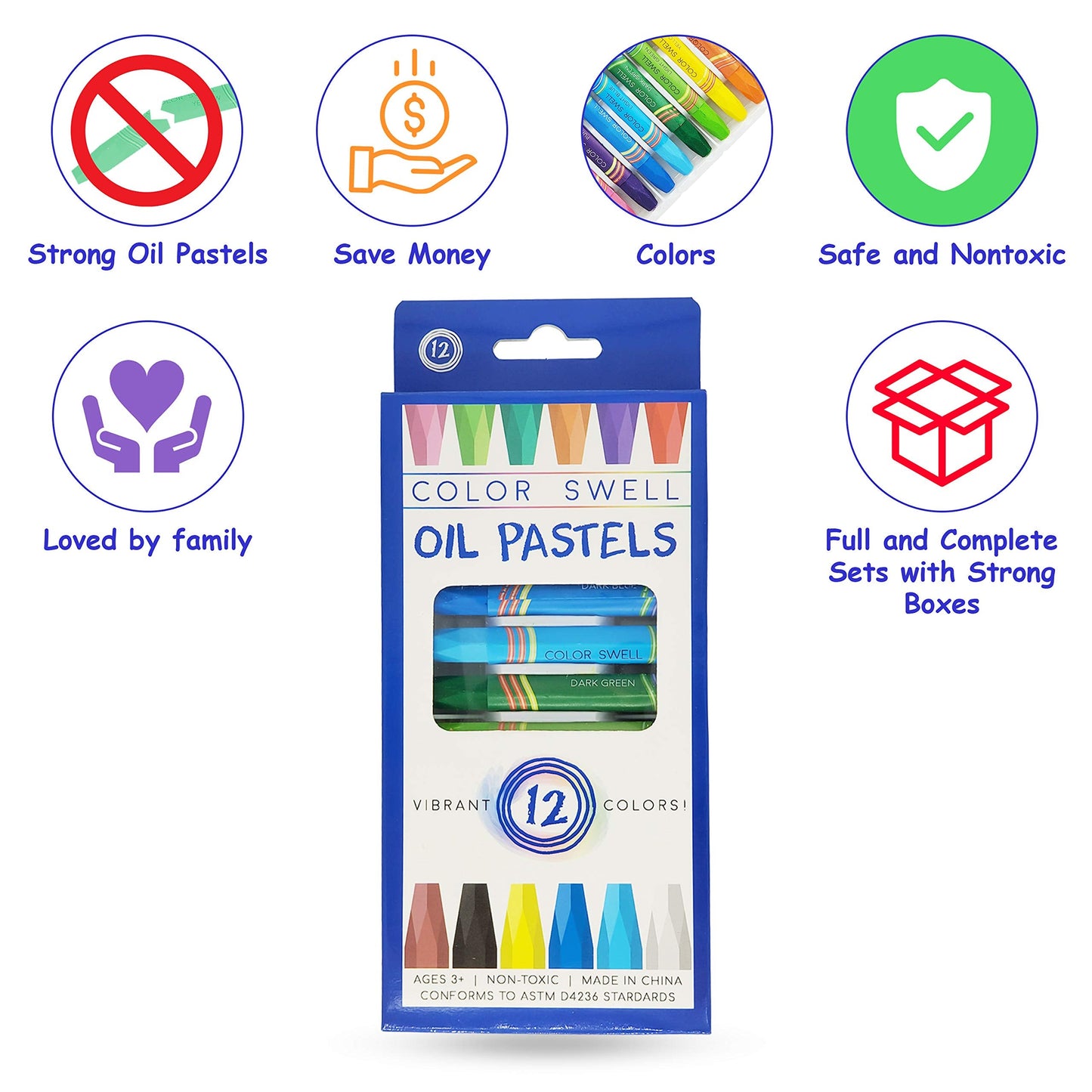 Color Swell Bulk Oil Pastels - 18 Packs 12 per Pack (216 Total) - Bulk Oil Pastels