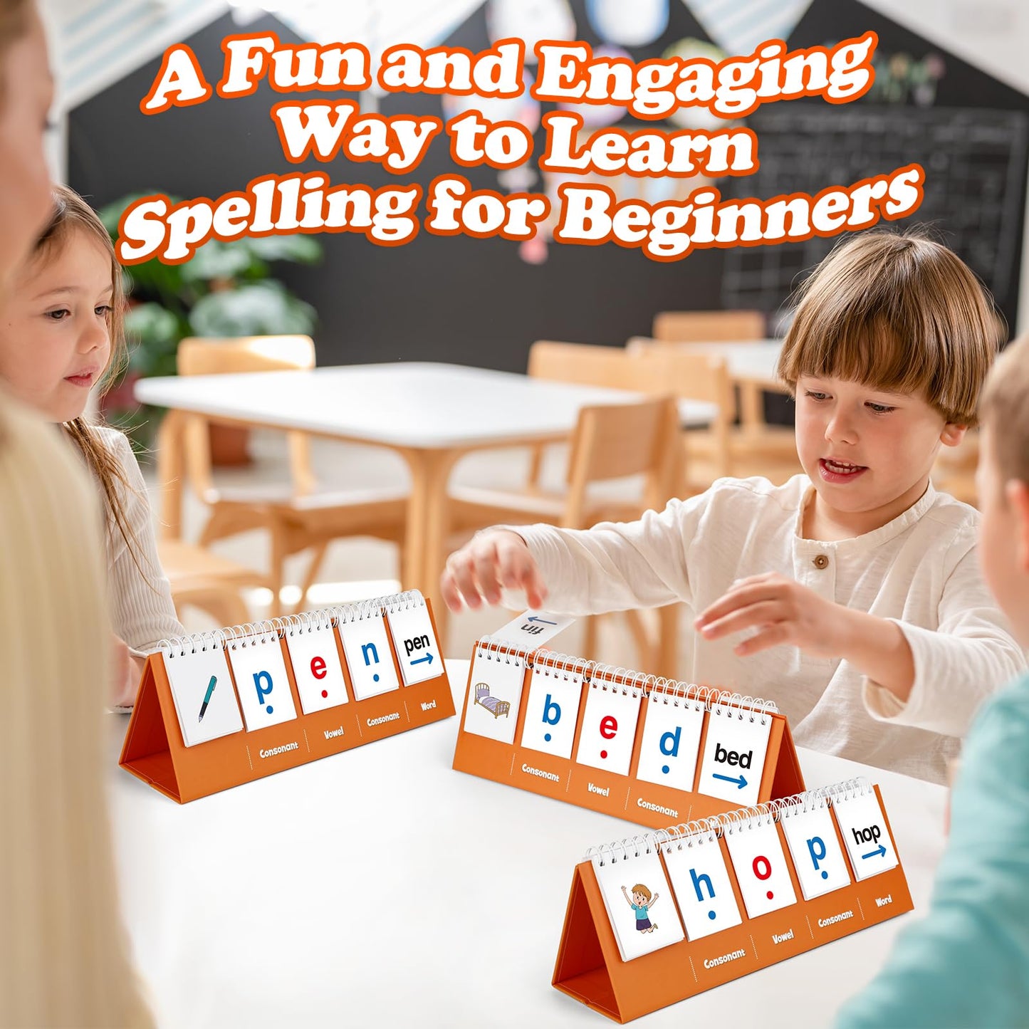 Aizweb CVC Word Games Kindergarten,Phonics Games Flash Cards for Preschool Classroom,Learn to Read,Reading Manipulative Spelling Educational Toy Learning Activities Speech Therapy School Supplies