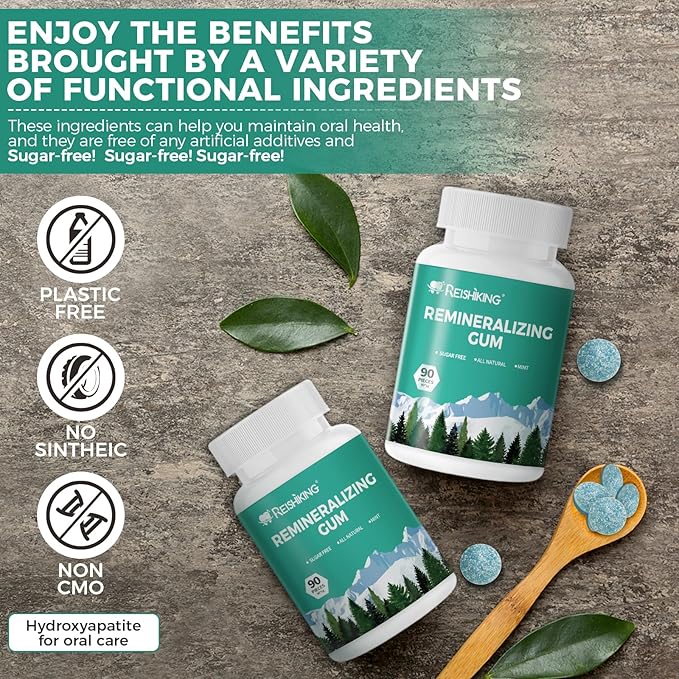 REMINERALIZING GUM, 90 Pieces, Teeth Remineralization, Sugar-Free Chewing Gum with Xylitol, Mint Flavor, Two pills after meals to freshen breath and clean teeth