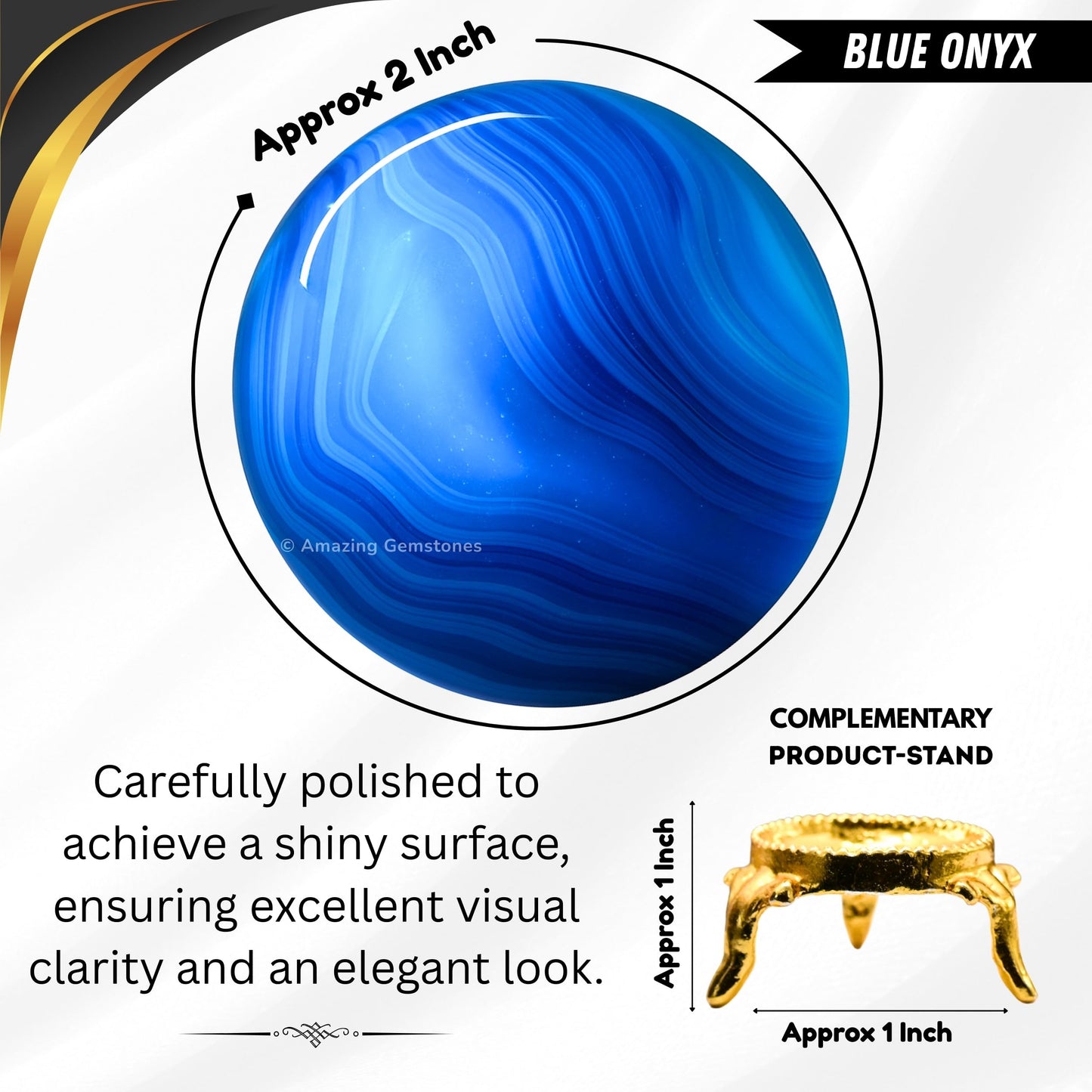 Amazing Gemstone Blue Onyx Crystal Ball with Stand - 2" Inches Crystal Sphere Meditation Balls for Witchcraft and Decorative Balls