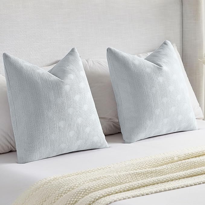 FUTEI Light Blue Chenille Decorative Throw Pillow Covers 22x22 Inch Set of 2,Soft Cozy Striped Geometric Patterns Cushion Cases,Modern Home Decor for Couch Bed Living Room
