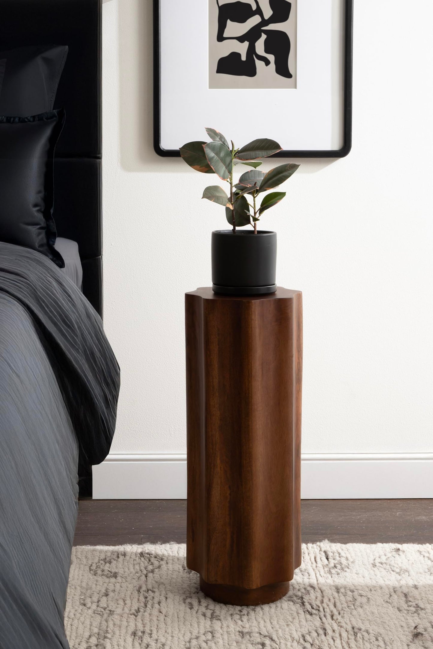 Kate and Laurel Pandey Modern Mango Wood Wavy Drink Table, 9 x 9 x 22, Walnut Brown, Curvy Mini Table for Use as a Pedestal Plant Stand Indoors or as a Small Nightstand Option