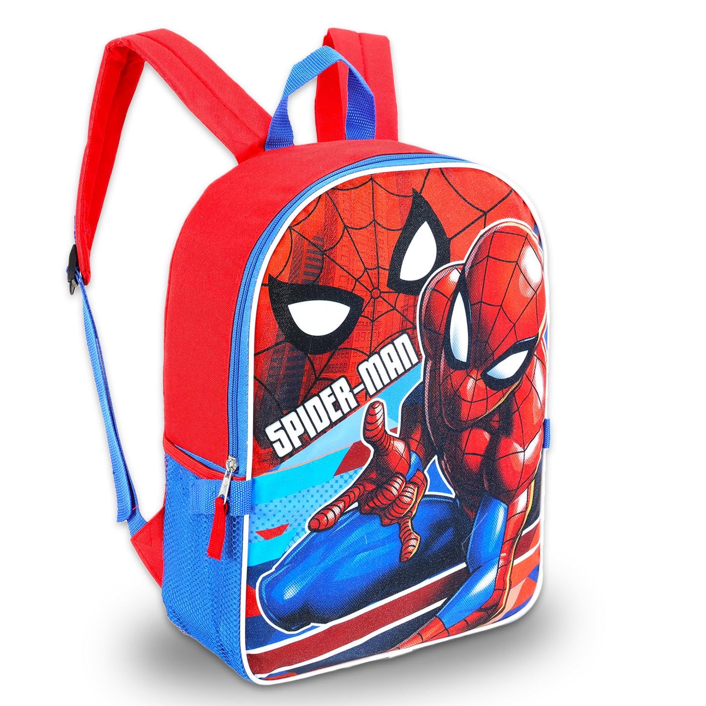 Marvel Spiderman Backpack with Lunch Box Set - 5 Pc Bundle of 15" School Bag for Kids, Lunch Bag, Stickers, More Spiderman School Supplies