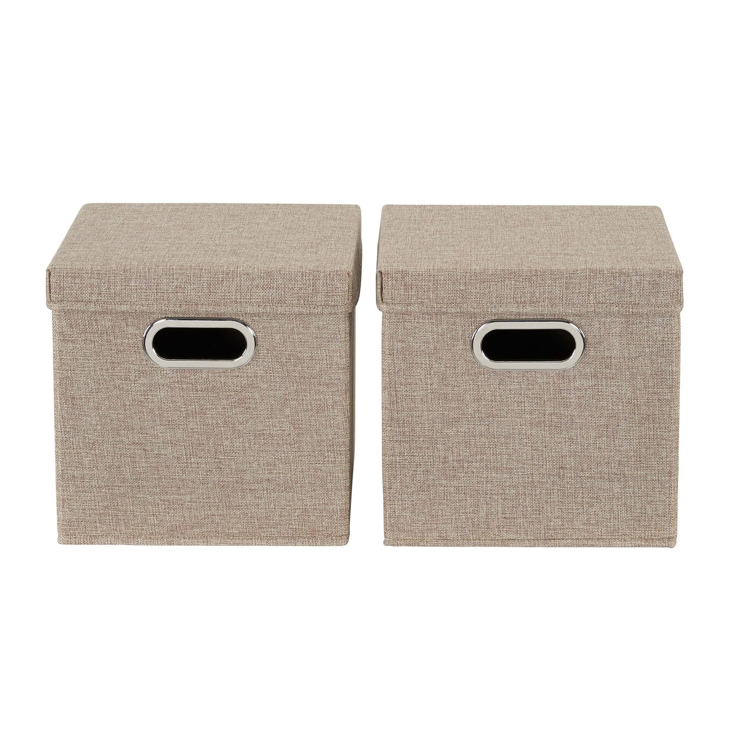 Household Essentials 802-1 Café Cube Bin Storage Set with Lids and Handles | 2 Pack, Brown Linen