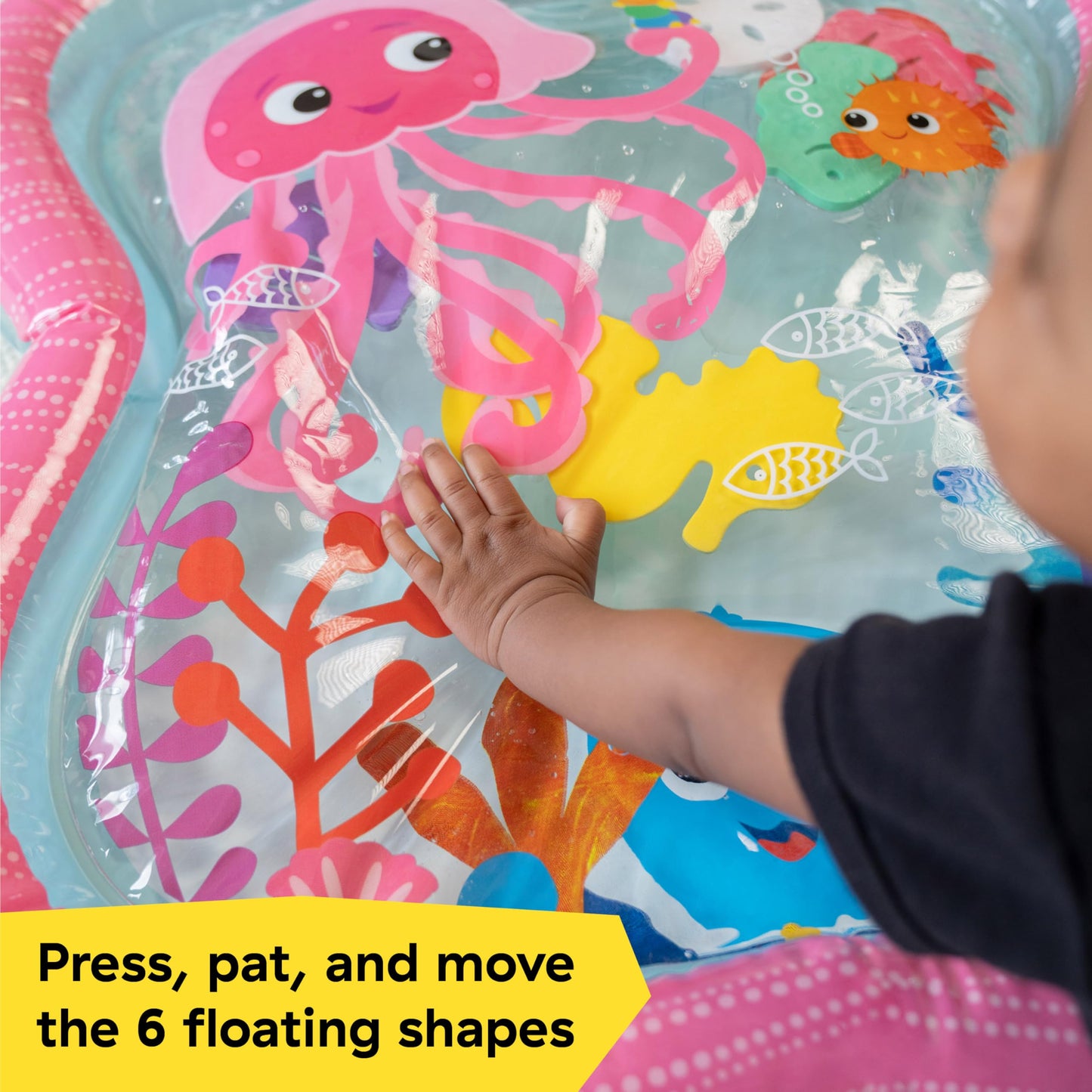 Baby Einstein Ocean Explorers Jiggling Janet Water Mat, Baby Water Mat with 6 Floating Ocean Shapes for Cause & Effect, Multisensory, Multisensory, Pink, Newborn +