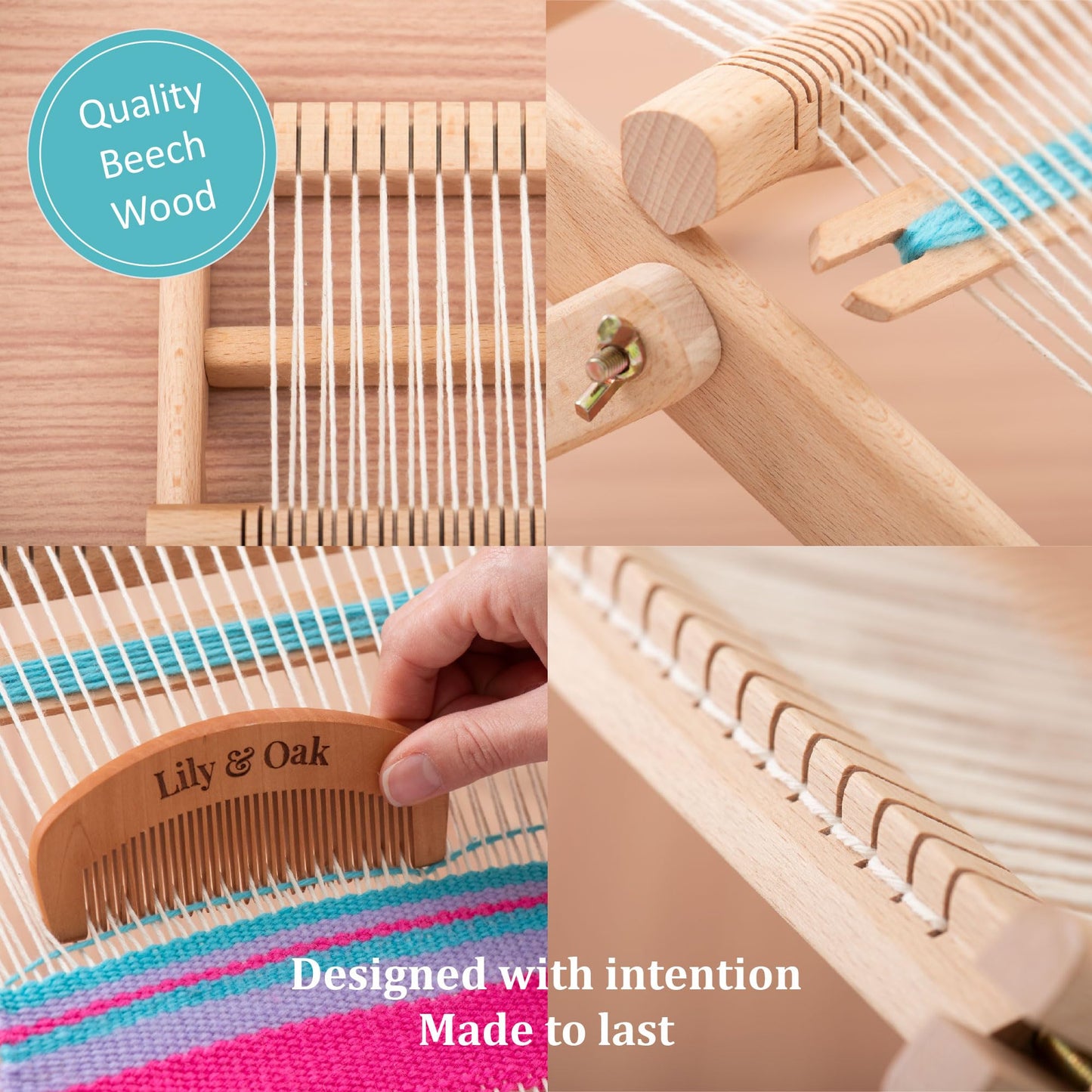 Lily & Oak Weaving Loom for Adults & Kids - Weaving Loom Kit | Beginner-Friendly Table Loom & Lap Loom with Yarn, Tools & Instructions | Wooden Loom for Multicraft Projects (15.8 x 11.8 inches)