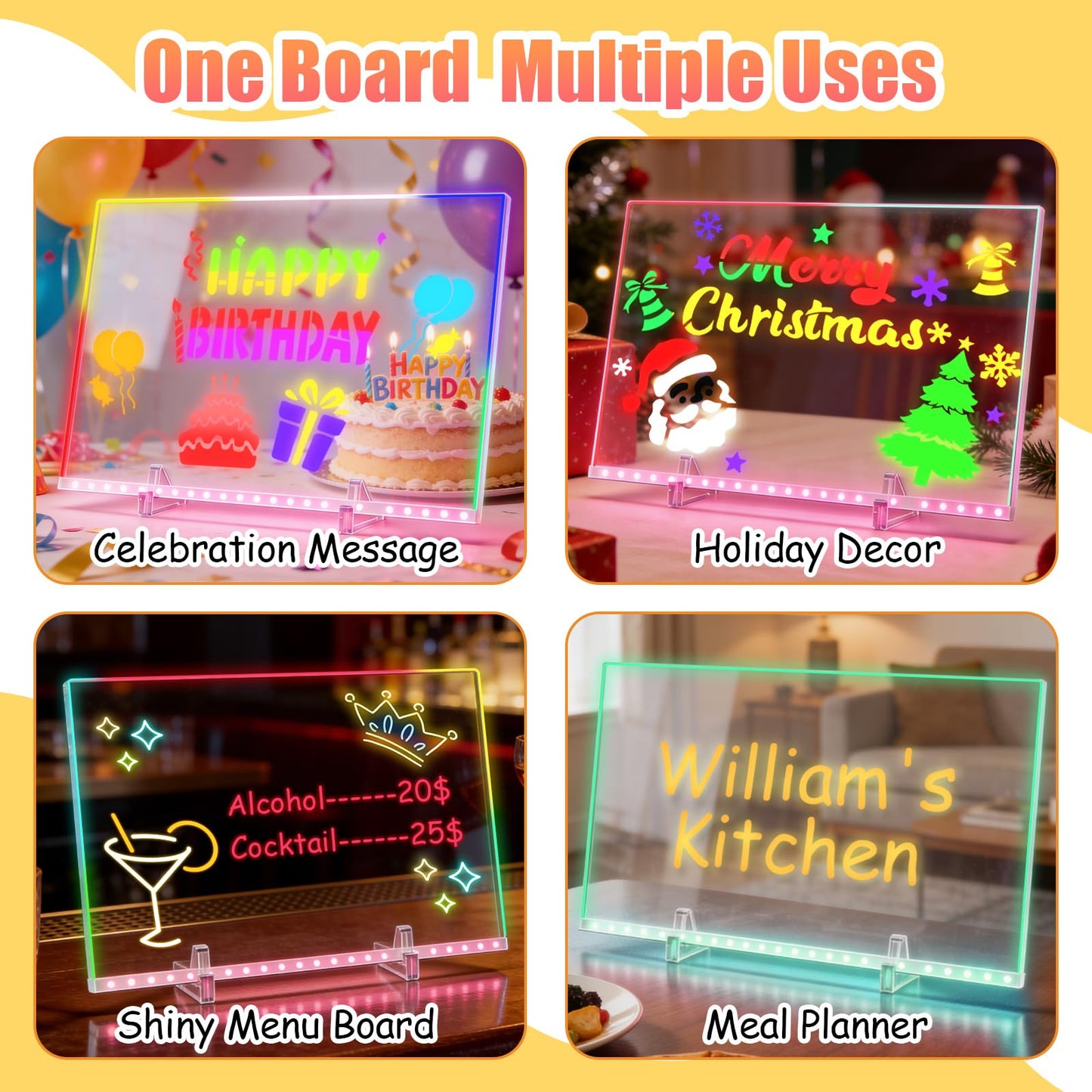 LED Drawing Board for Kids, Large Light Up Writing Tablet, 7 Color Glow Doodle Board with Paint Stencils and Tracking Paper, Birthday Holiday Toy Gift for Boys Girls Age 3+