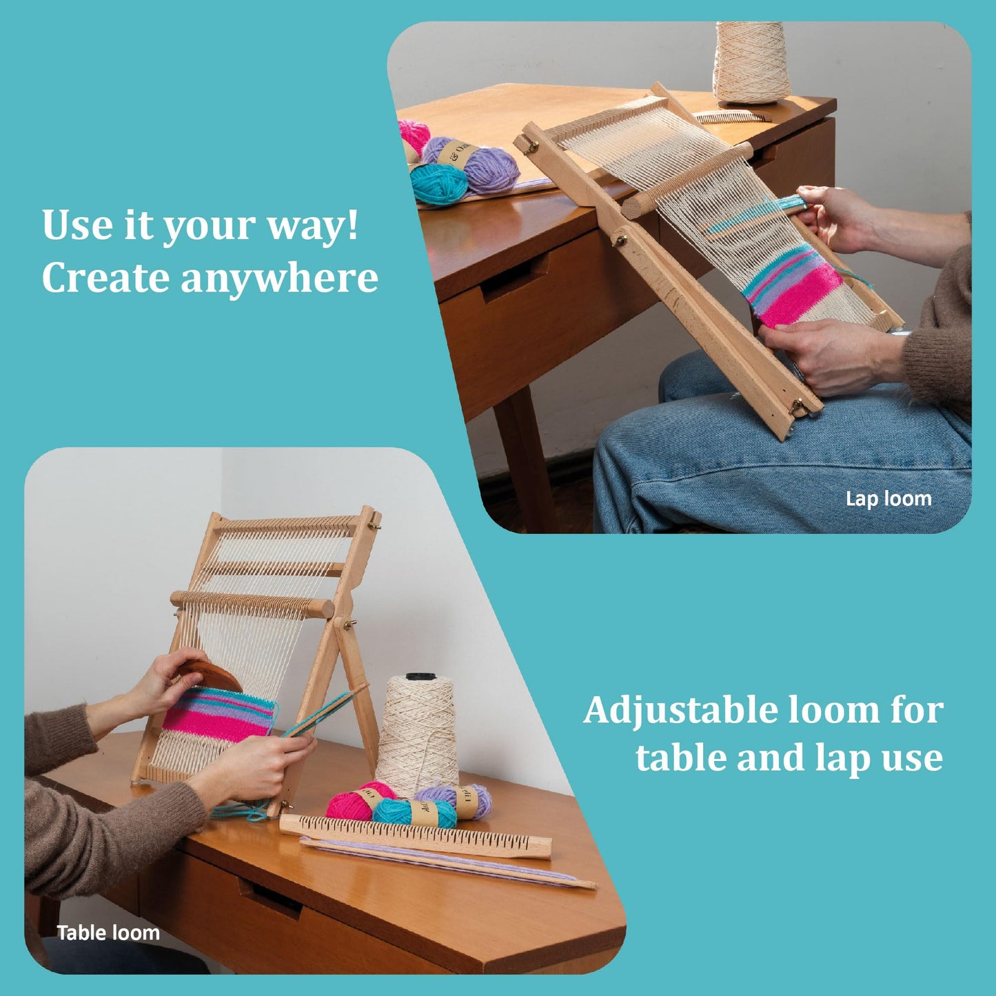 Lily & Oak Weaving Loom for Adults & Kids - Weaving Loom Kit | Beginner-Friendly Table Loom & Lap Loom with Yarn, Tools & Instructions | Wooden Loom for Multicraft Projects (15.8 x 11.8 inches)