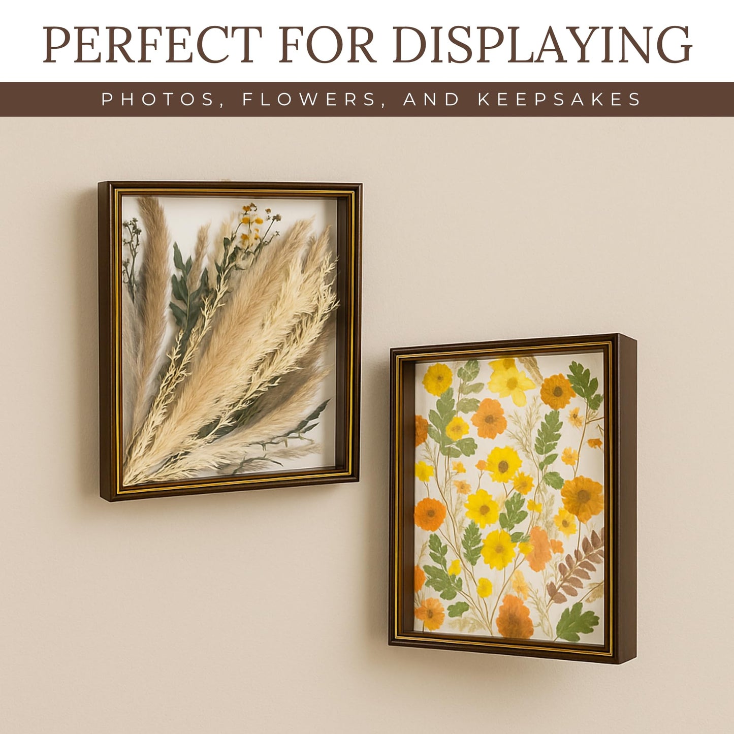 Pressed Flower Frame – Durable Dual Panel Design Glass Frame for Pressed Flowers – 11x14 Extra Large Easy-to-Use Gift Dried Flower Arrangements – Portrait or Landscape Floating Frames for Versatile Decor