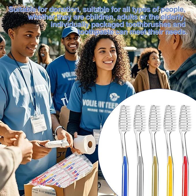 Disposable Toothbrushes with Toothpaste 200pcs (5 Colors)