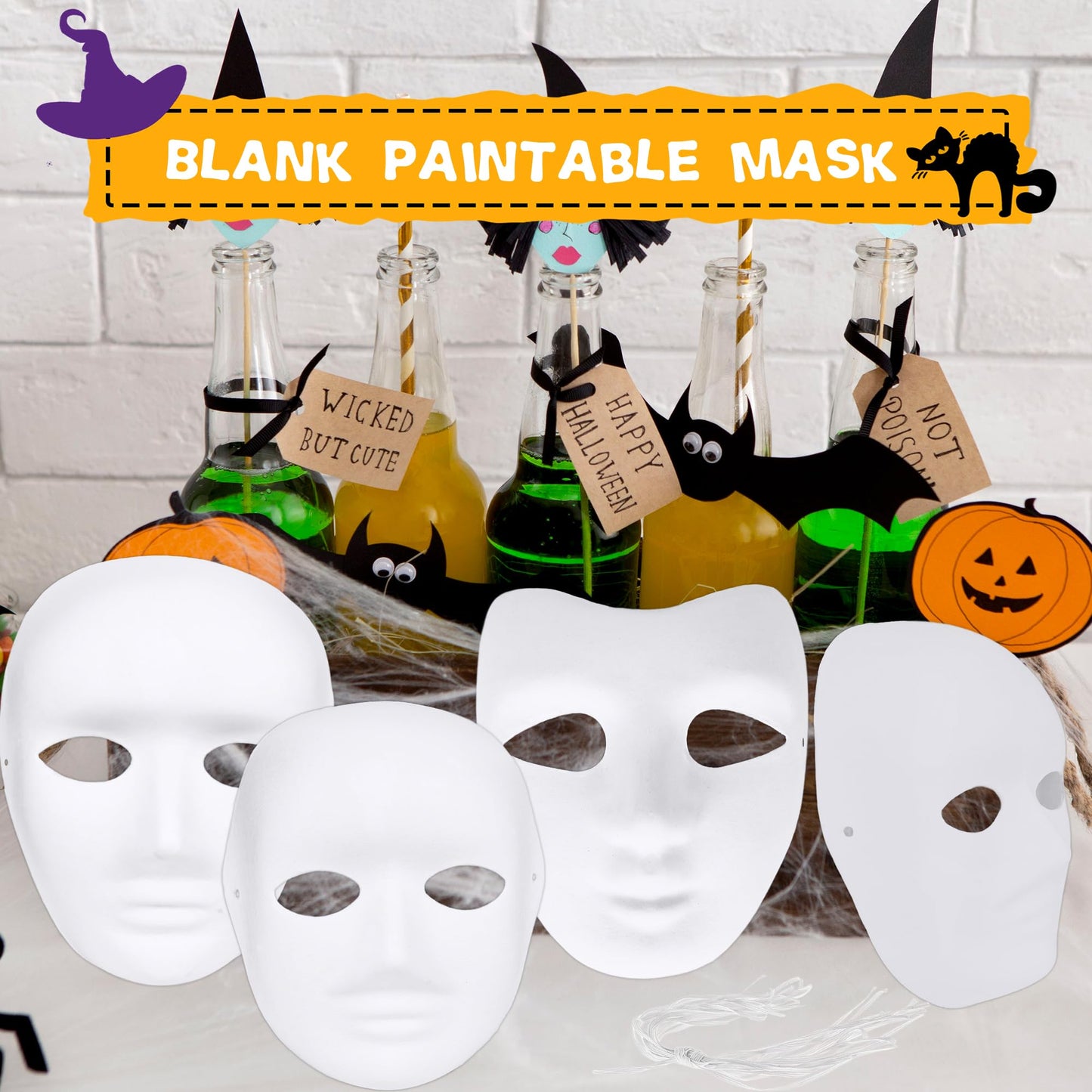 Fahacop 60 Pcs Paper Mache Mask Paintable White Masks DIY Paper Mache Masks for Halloween Artistic Theater Cosplay Art Class Party Decorations, 3 Sizes