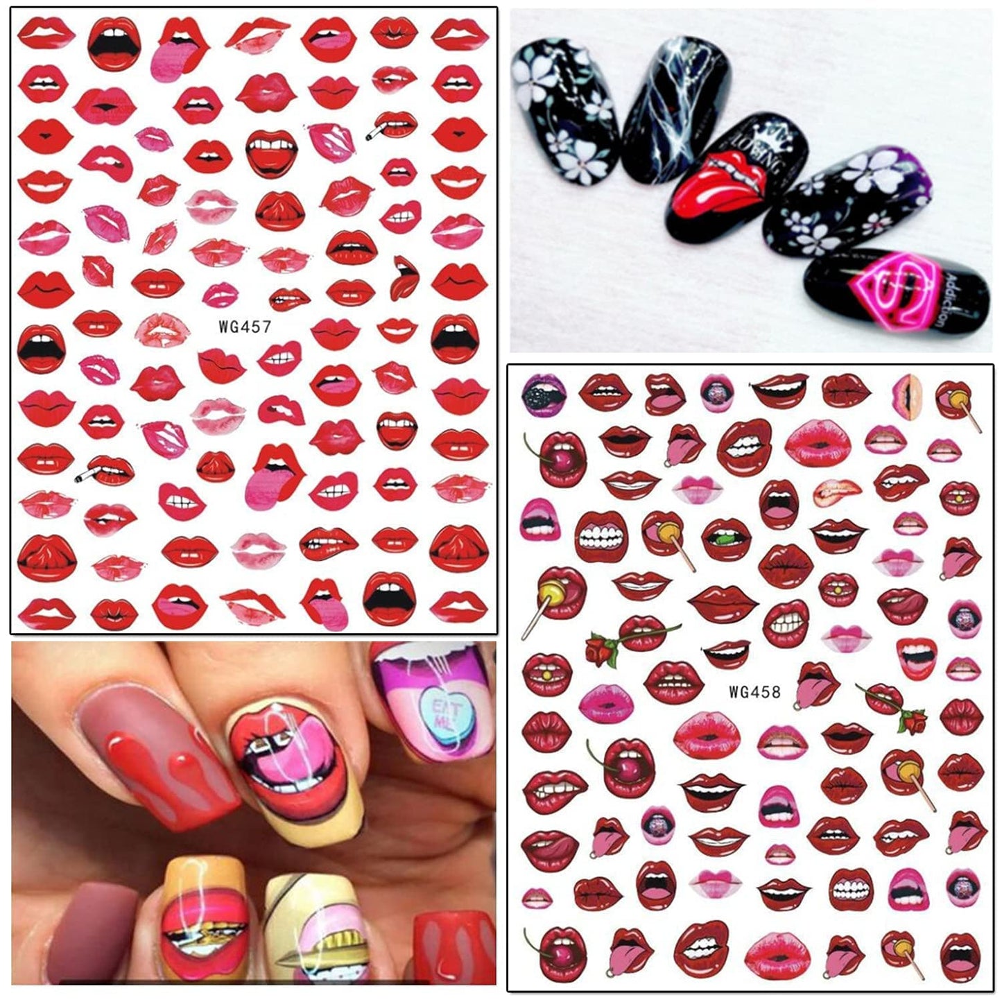 8 Sheets Valentine's Day Nail Art Stickers with 8 Sheets Heart Nail Art Stickers