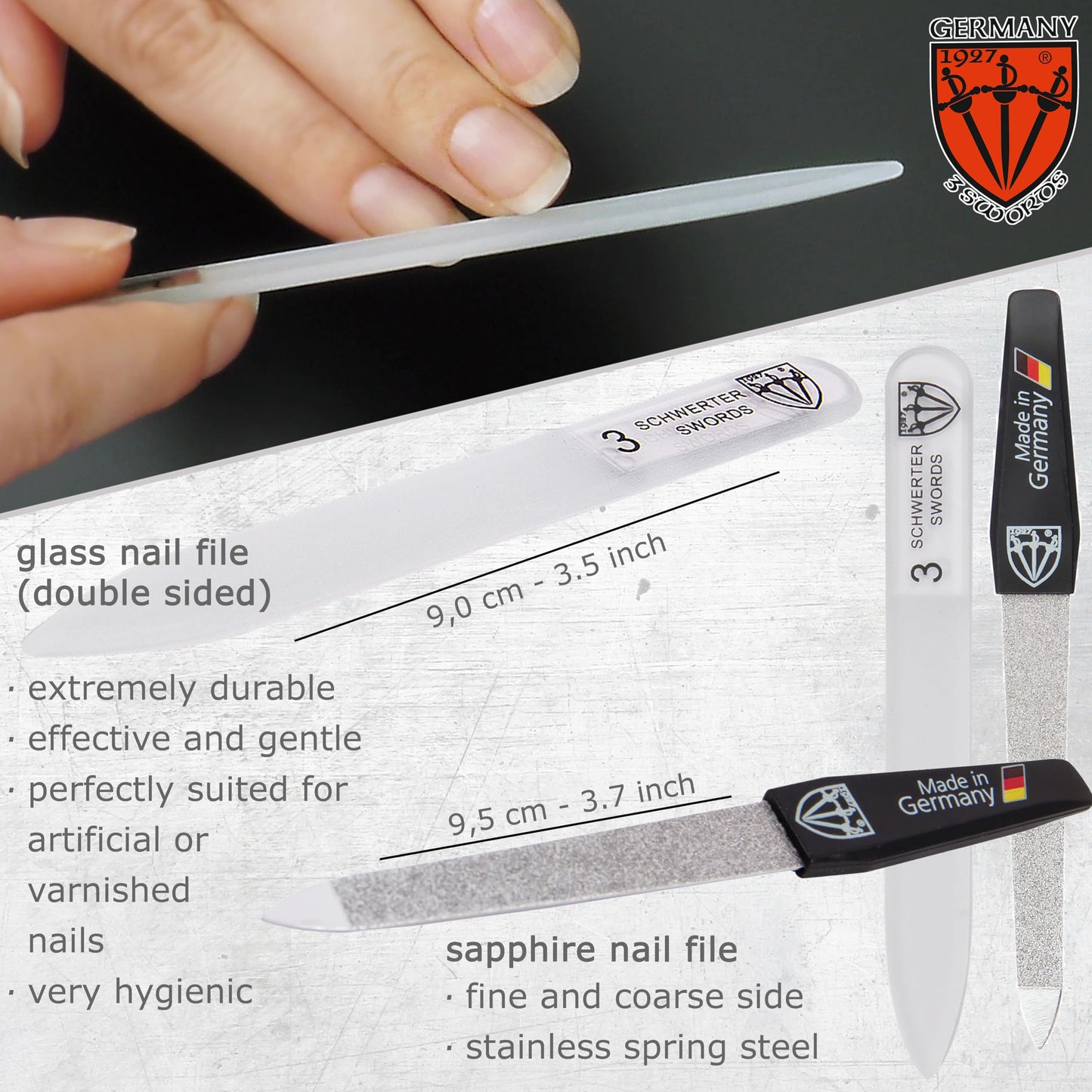3 Swords Germany - brand quality 6 piece manicure pedicure kit set - stainless steel nail care tools - Made in Solingen Germany (500)