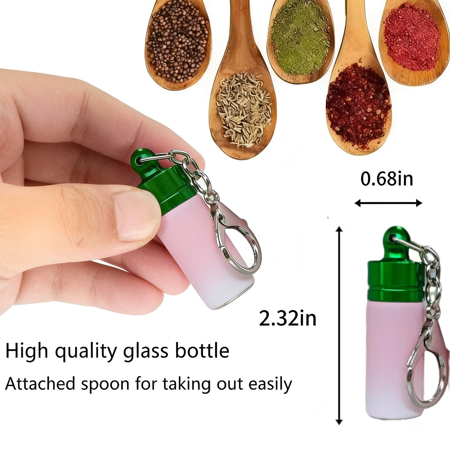 FLOATFARE 4-Pack Pink Gradient Mini Glass Spice Jars, Leak-proof Keychain Design, Travel-Friendly Portable Storage Containers
