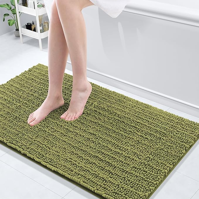 Arotive Luxury Chenille Bathroom Rug Mat, Extra Soft Thick Absorbent Shaggy Bath Rugs, Non-Slip Machine Wash Dry, Plush Bath Mats for Bathroom, Shower and Tub, 47x24, Willow Green