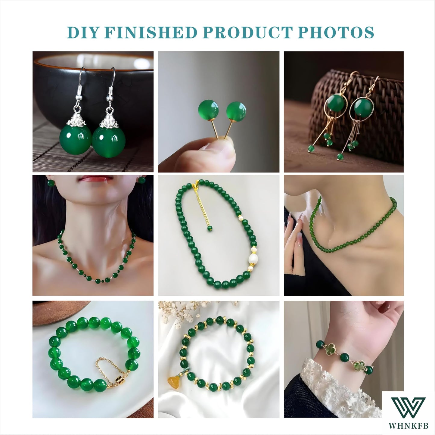 WHNKFB 8mm 50PCS Natural Green Agate Round Beads, Banded Loose Stone Beads for Jewelry Making Craft - 4mm 6mm 8mm 10mm Options with Free Elastic Cord