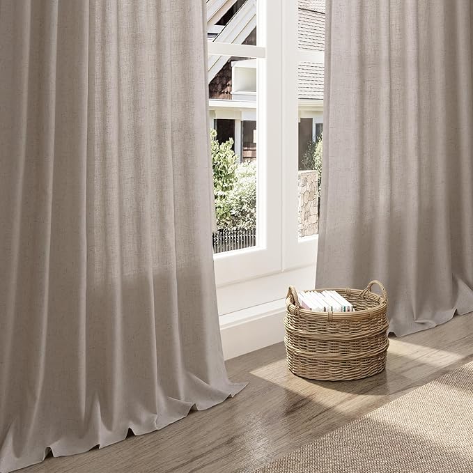 Nanspring Stone Beige Linen Curtains for Living Room 120 Inches Long Light Filtering Semi Sheer Curtain Back Tab Simple Modern Luxury Long Floor to Ceiling High Window for Bedroom 52x120, 2 Panels