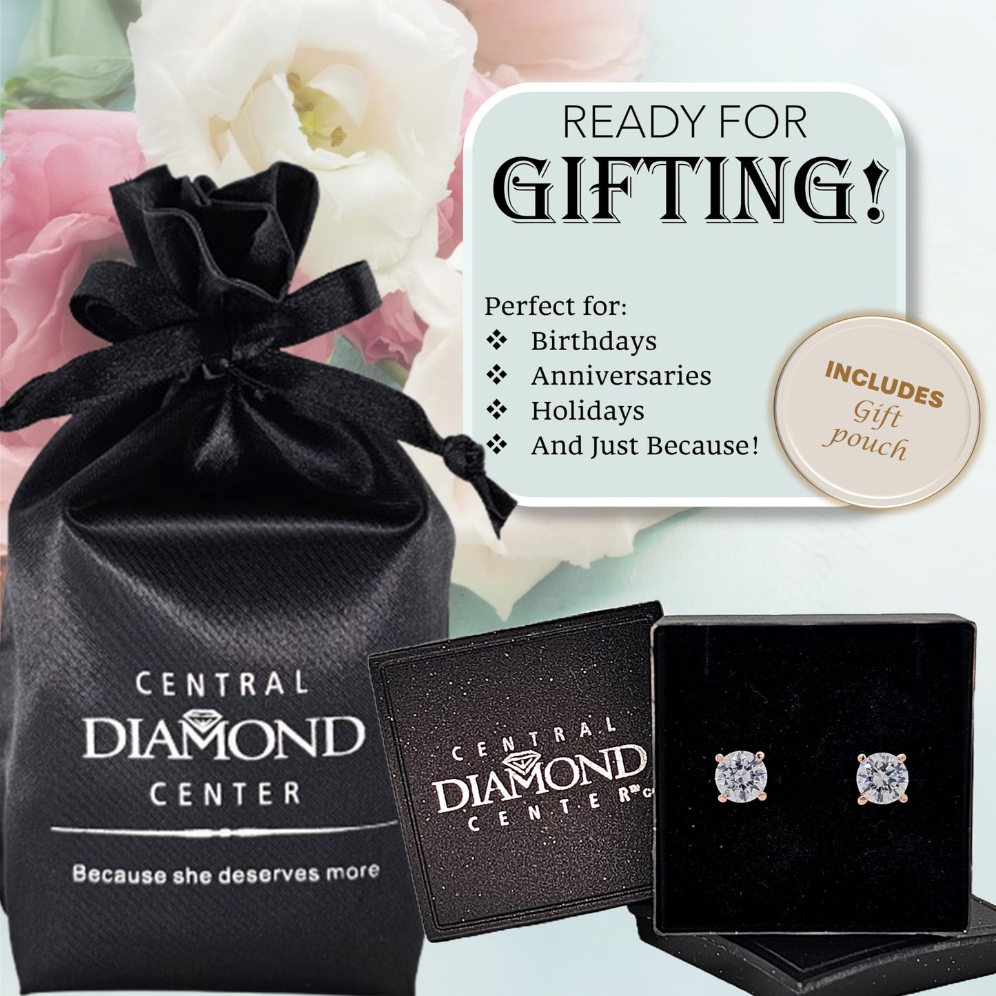 Central Diamond Center Round Simulated Diamond Stud Earrings Hypoallergenic Metal & Sterling Silver CZ - 6.50mm (2.00cttw) Rose