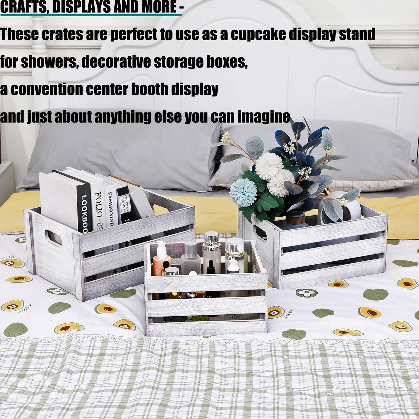 LKMANY Storage Crates 3 Pcs Wooden Crates Decorative Boxes,Nesting Storage Container Rustic White,Boxes for Storage, Display,Decor