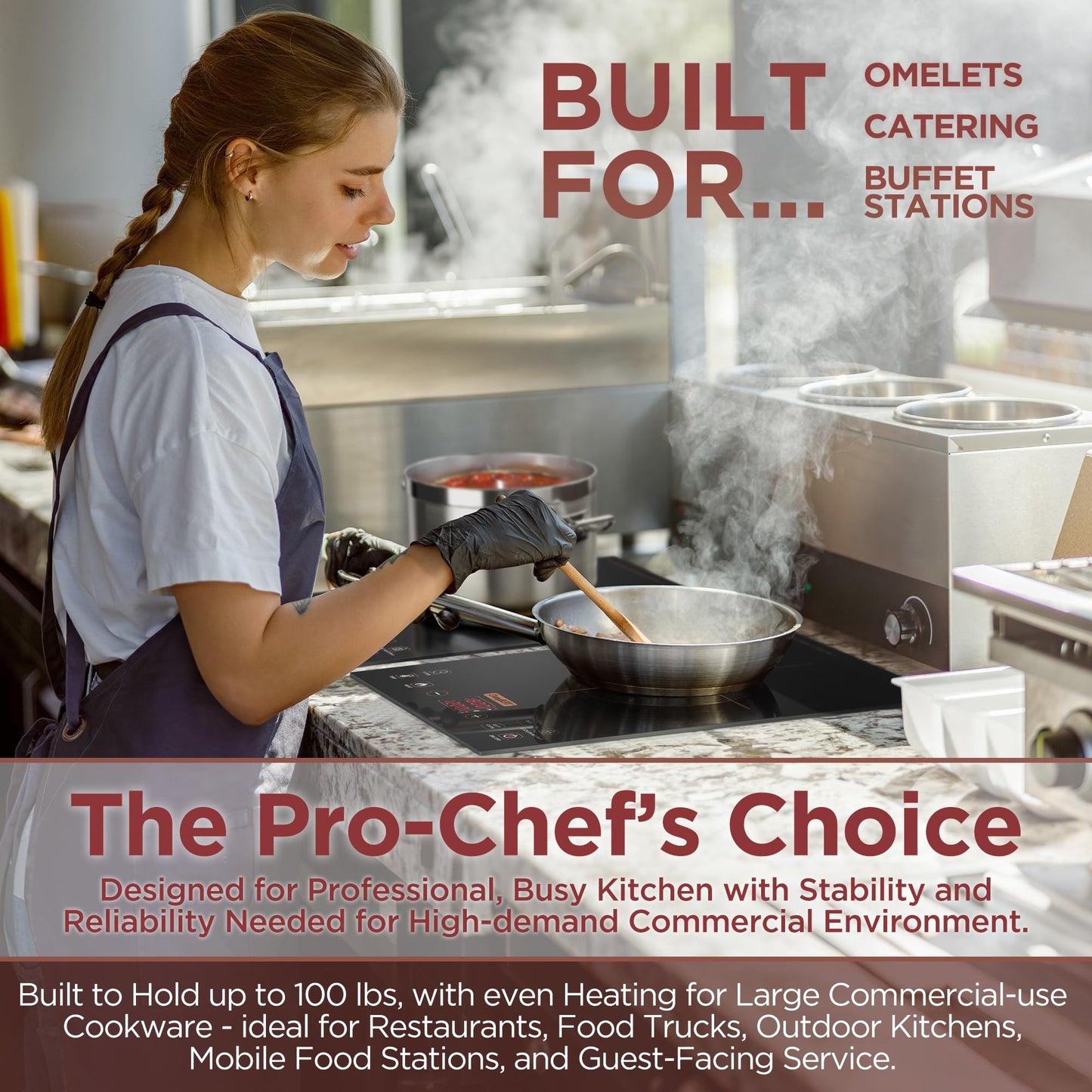 ChangBERT Built-in & Countertop Induction Cooktop, NSF-Certified Commercial Grade Single Induction Burner, Large 8” Heating Coil, Low Noise, Precise Temperature Control for Apartments RVs Food Station