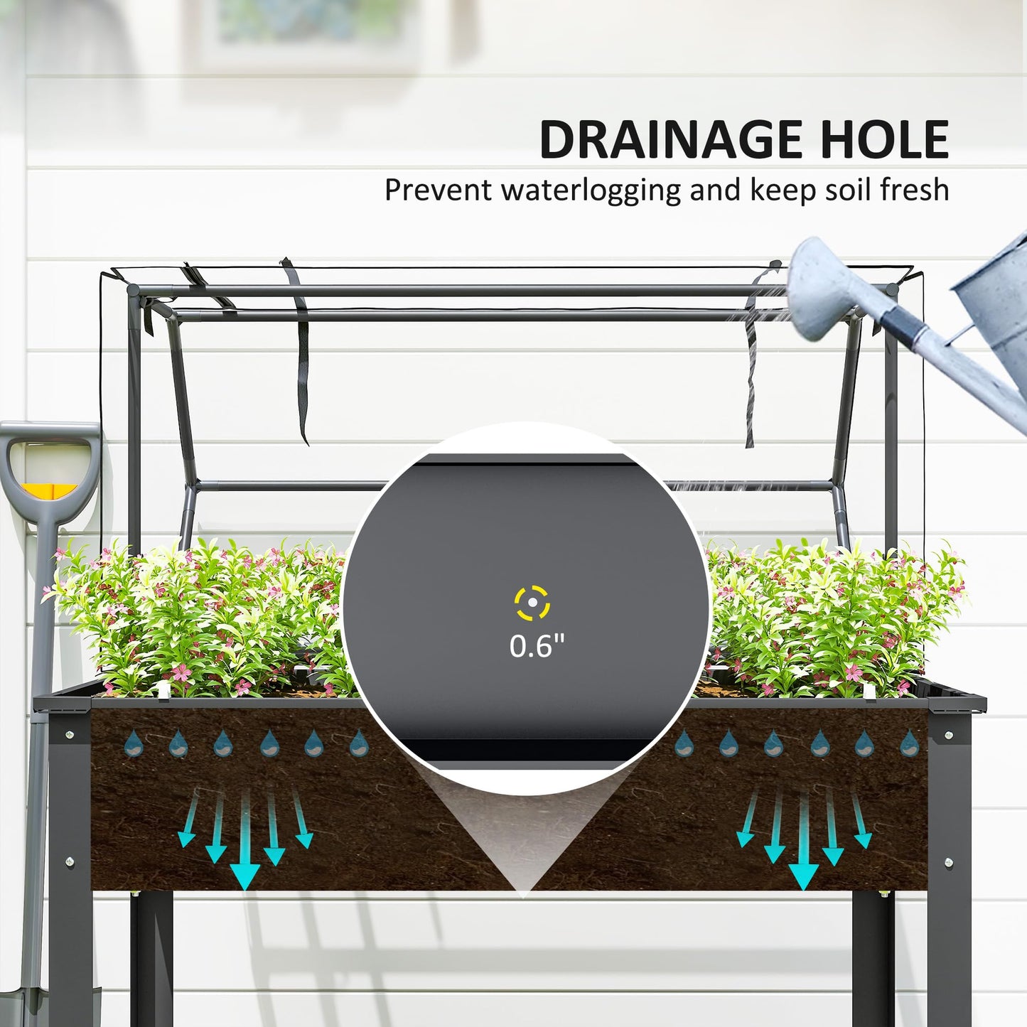 Outsunny Raised Garden Bed with Greenhouse Cover, Elevated Planter Box with Legs and Drainage Hole for Vegetables Flowers Herbs, 39.4" x 18.9" x 48.8", Dark Gray