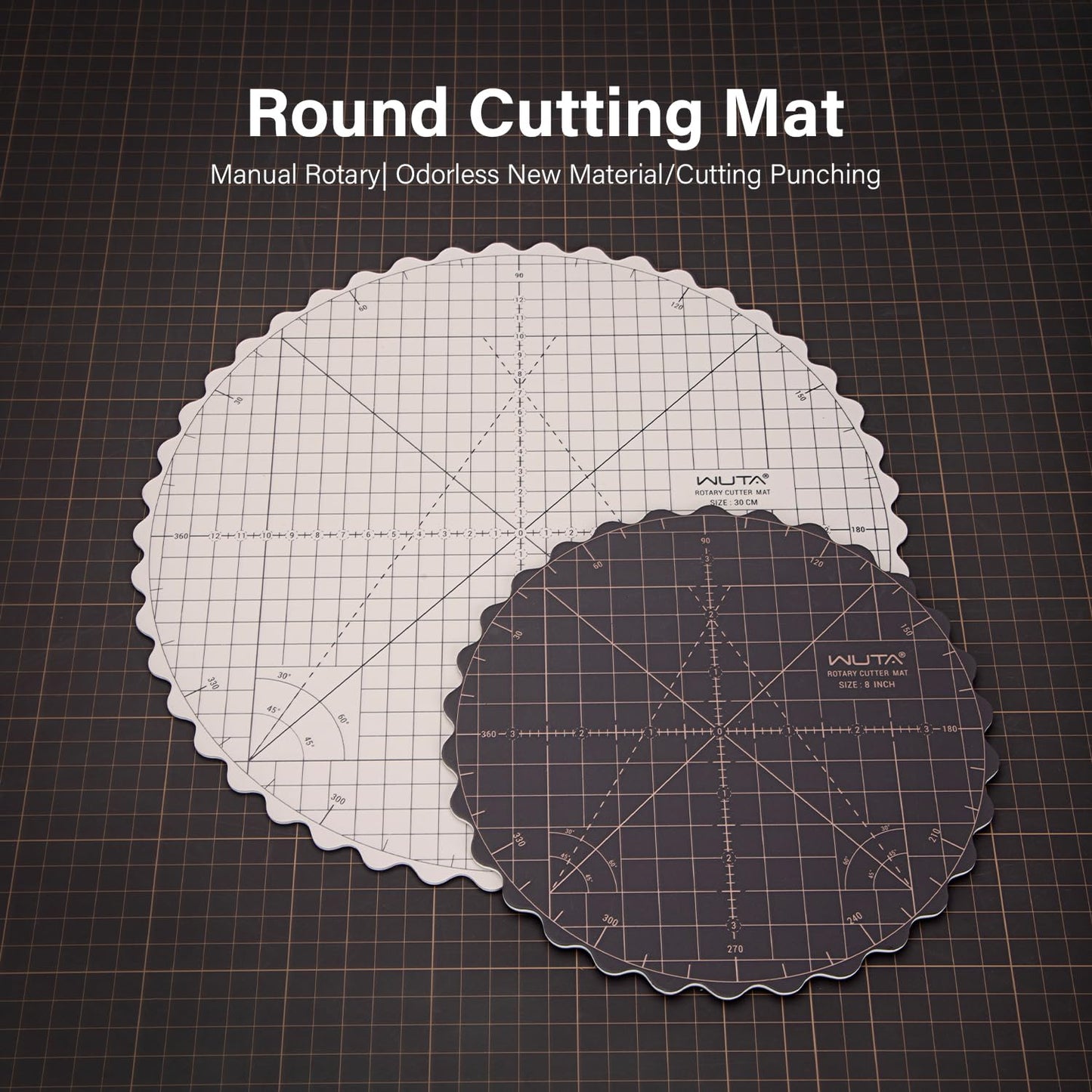 WUTA Circle Cutting Mat 12-inch Round Self Healing Mat Quilting Double-Sided Color for Cutting,Quilting, Sewing, Dressmaking & Crafts