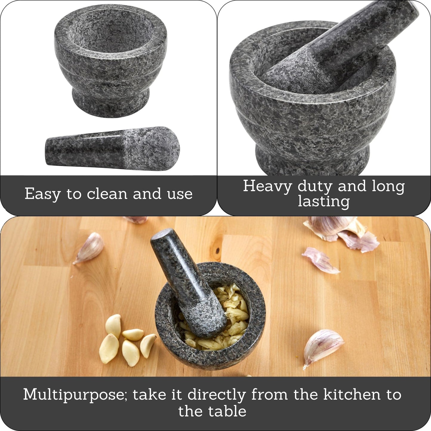 IMUSA USA Small Polished Mortar and Pestle, 3.75”, Granite
