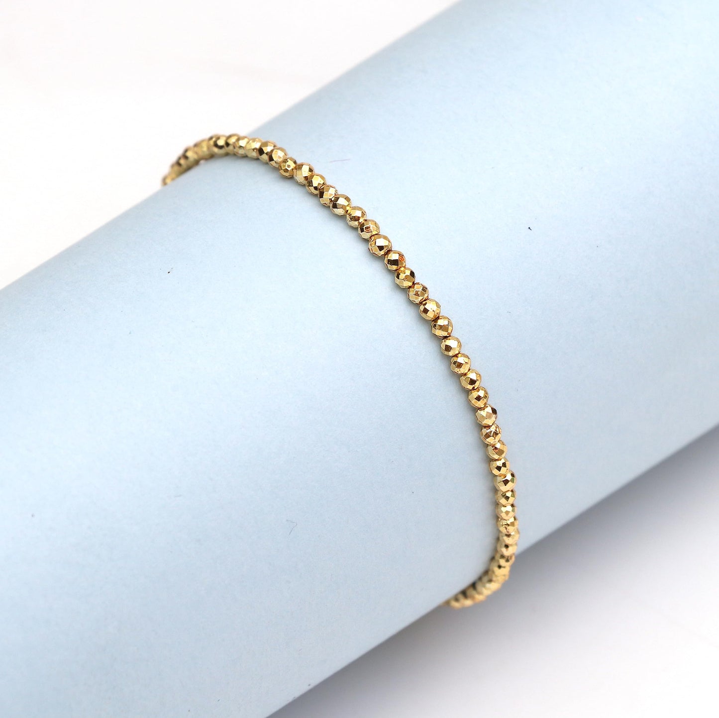 Gempires Golden Pyrite Gemstone Beaded Bracelet for Women | Dainty Natural Stone Beads 2.5 mm | Handmade Stacking Bracelet | Adjustable Minimalist Jewelry | Gold Bracelet Gift for Her