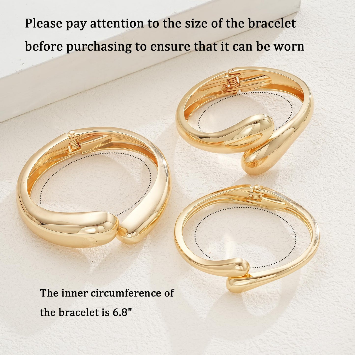 Dodder 3PCS Chunky Gold Bangle Bracelets for Women, 14K Gold Plated Big Stackable Bangles Set, Gold Bracelet Stack