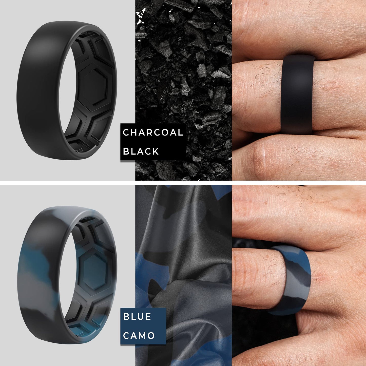 ThunderFit Men's Patterned Silicone Rings, 8mm Wide 2.2mm Thick Rubber Bands,Variety Multipack 1,4,7