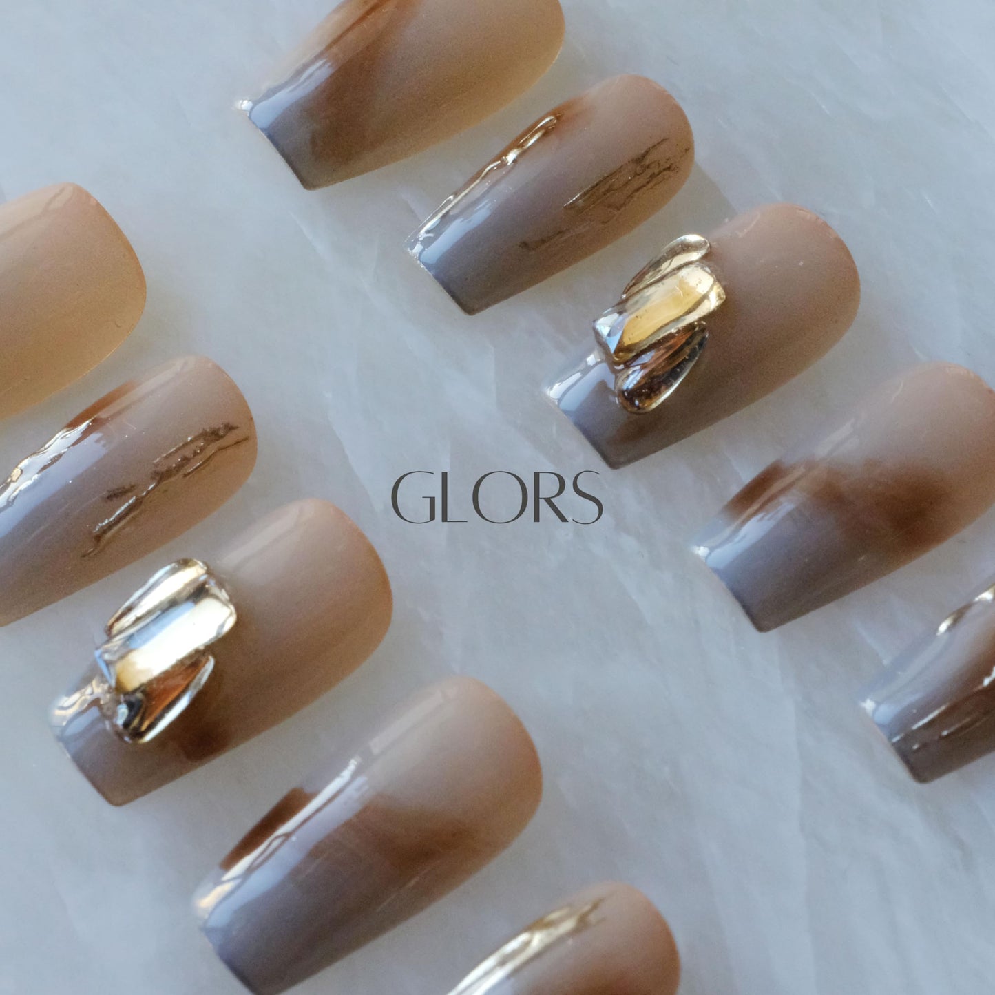 [GLORS] Purly Handmade Medium Ballerina Press on Nails | Mist Forest - Gradient High-end Elegant Wearable Fake False Nails, 10 Pieces (Medium, MB)