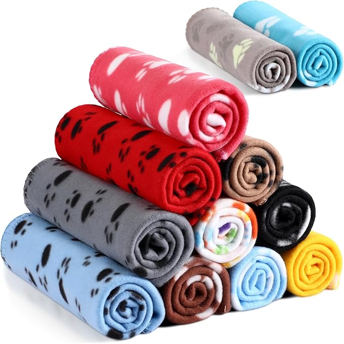 Tegeme 12 Pcs Fleece Blanket for Pet Dog Puppy,Cute Style,16 x 24 Inches
