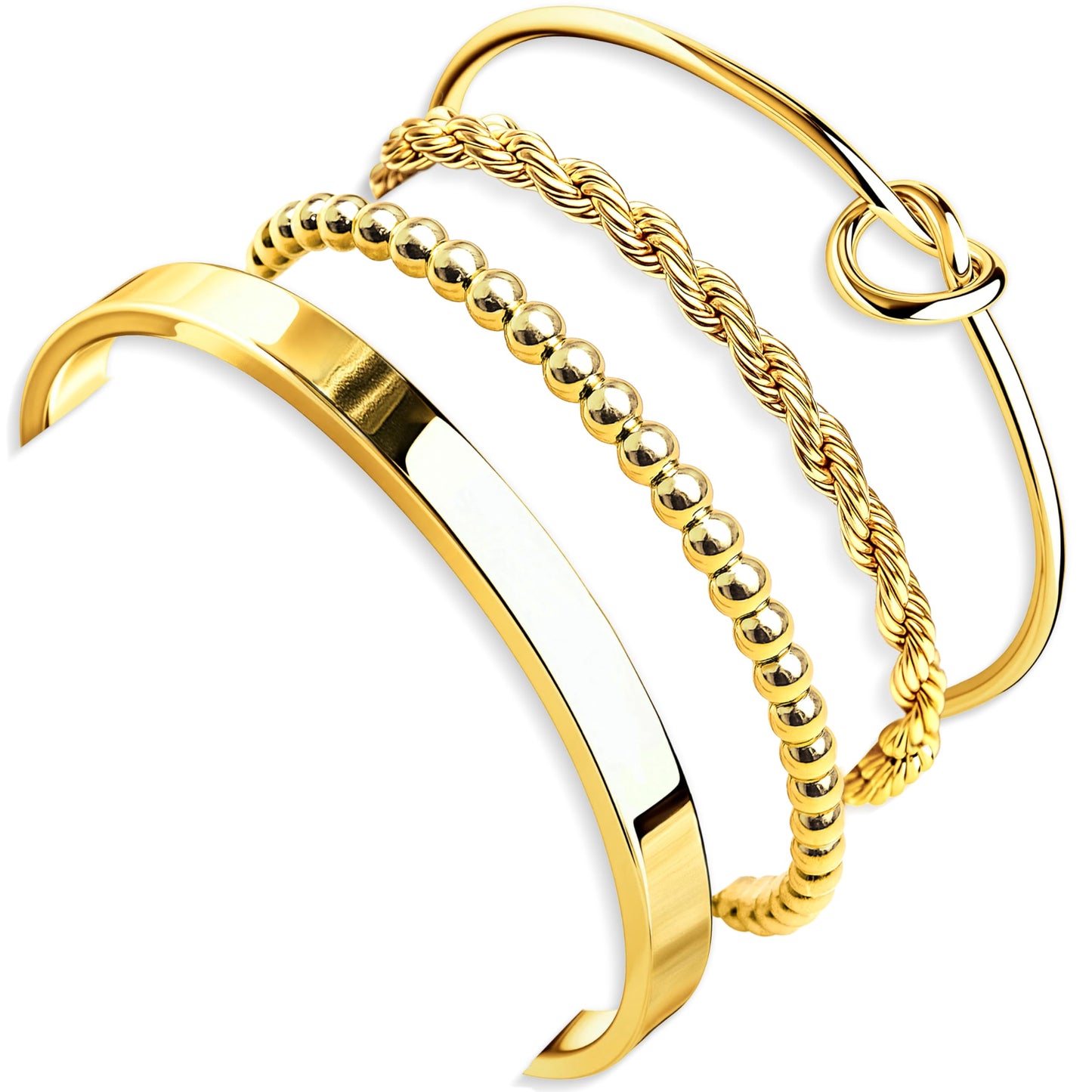 Gold Cuff Bracelets Stack for Women, 14K Real Gold Plated Bangle Link Chain Bracelets, Trendy Waterproof Jewelry Gifts Adjustable