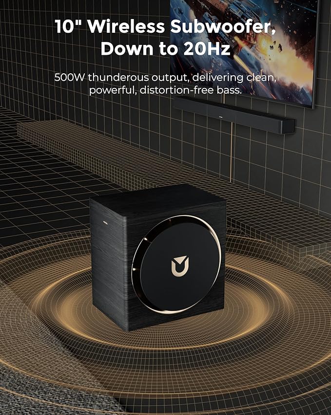 ULTIMEA Skywave X70 7.1.4ch Professional Wireless Surround Sound System for TV w/Dolby Atmos, 980W Sound Bar with 10" Wireless Subwoofer, 20Hz Low Frequency, GaN Amplifier, 4K HDR Pass-Through