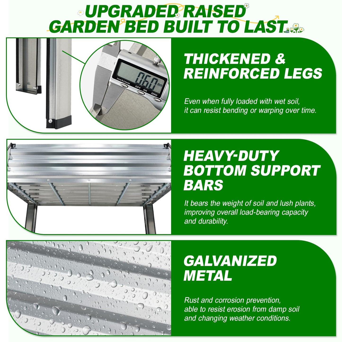Galvanized Raised Garden Bed with Legs, 48x24x32in Elevated Raised Garden Bed Outdoor with Drainage Holes, Planter Boxes for Gardening Vegetable Flower Fruit in Backyard, Patio, Balcony (Silver)