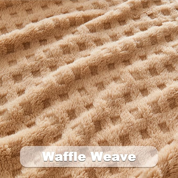 NEWCOSPLAY Super Soft Throw Blanket Brown Premium Silky Flannel Fleece 3D Waffle Checkered Lightweight Bed Blanket All Season Use (Brown, Throw(50"x70"))