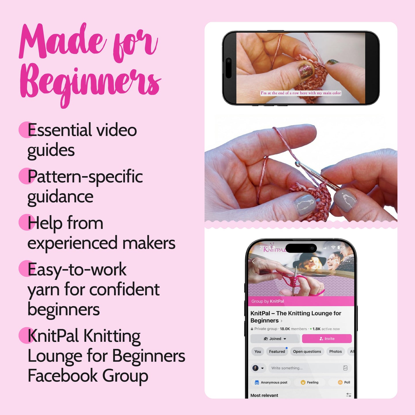 KnitPal Everyday Joy Crochet Kit for Confident Beginners – Make 4 Reusable 7.5 x 7.5 in Dishcloths – with Cotton to The Core Yarn (#3 DK), Hook, Patterns & Video Tutorials (Cherry Red + Blush Pink)