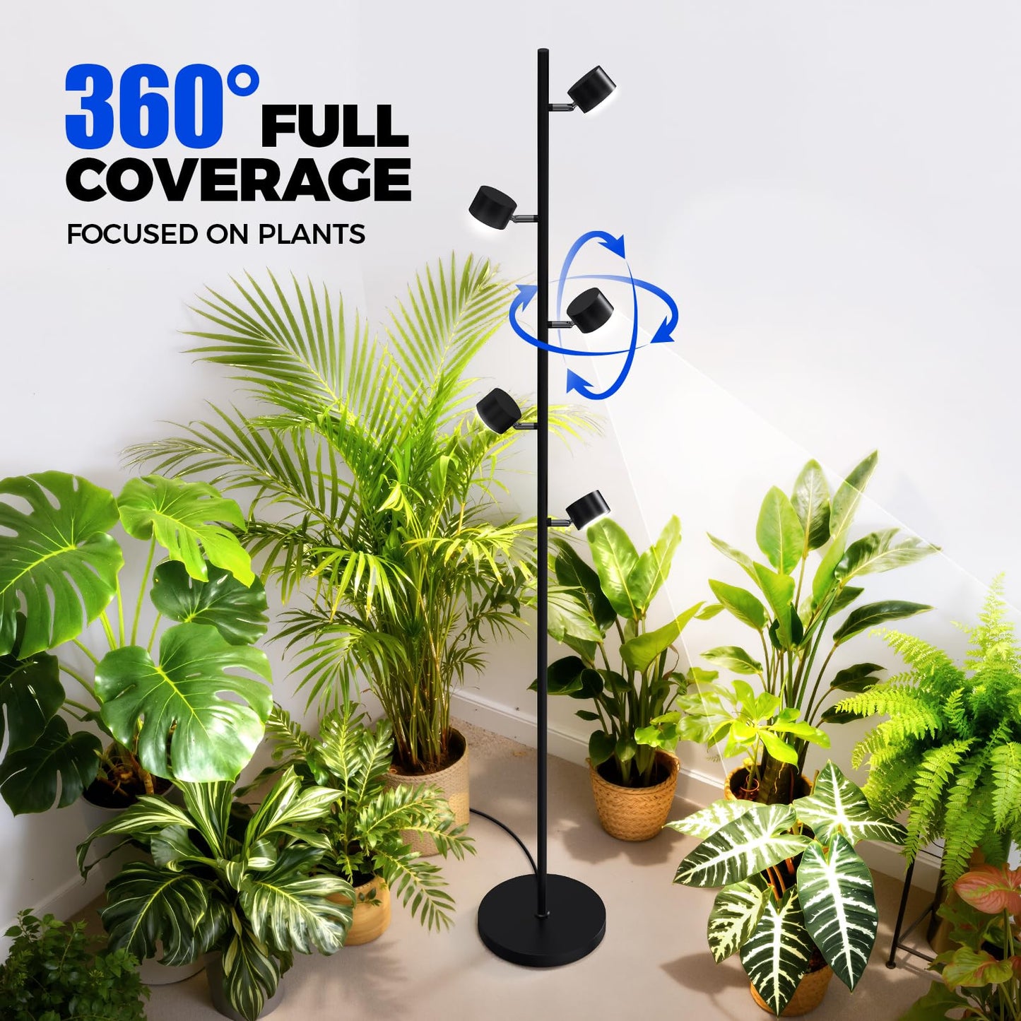 Barrina T1X5 Floor Grow Lights for Indoor Plants, 50W, 5000K, Full Spectrum, Adjustable 5 Heads, High PPFD, 6FT with Foot Switch, Vertical Plant Lights for Growing