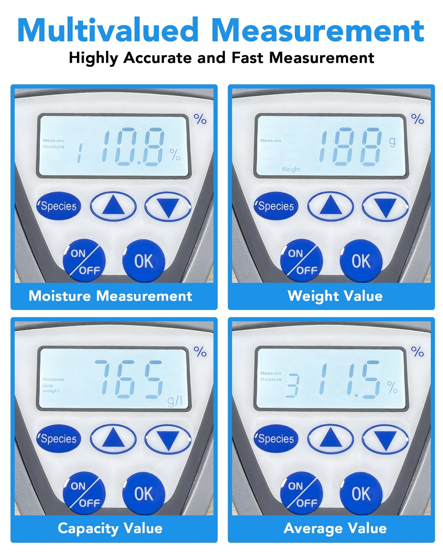 Digital Grain Moisture Meter, Accurate Moisture Testing for Wheat, Corn, Rice for 24 Kinds of Grains, Quick Reading with LCD Display, Multi-point calibration & error correction for Agricultural Use