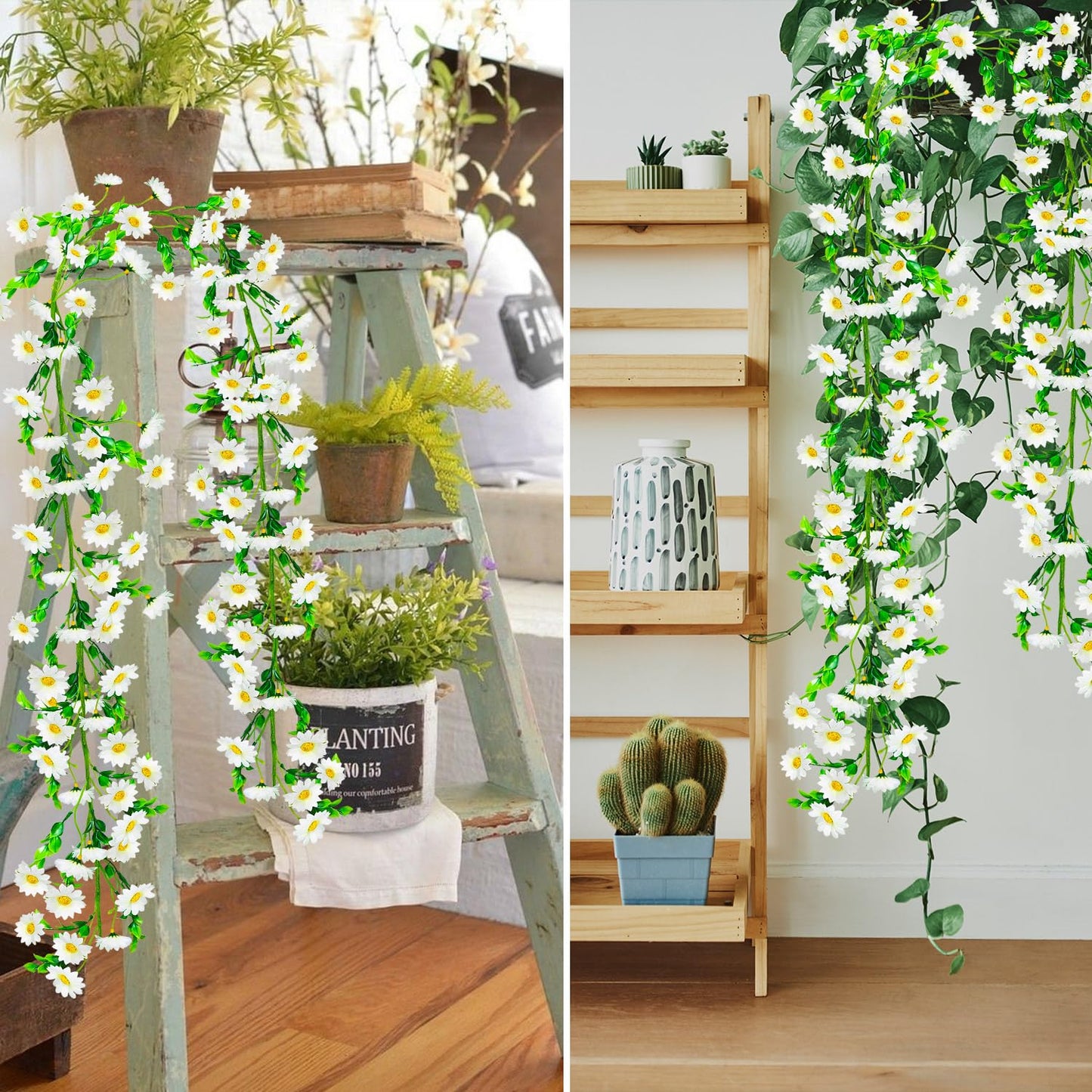 4 Pack Artificial Daisy Flowers Vine, 27.2 Ft Silky Artificial Garland with White Daisy and Vine Floral Garlands Decoration for Room Wall, Flower Themed Party, Wedding Supplies