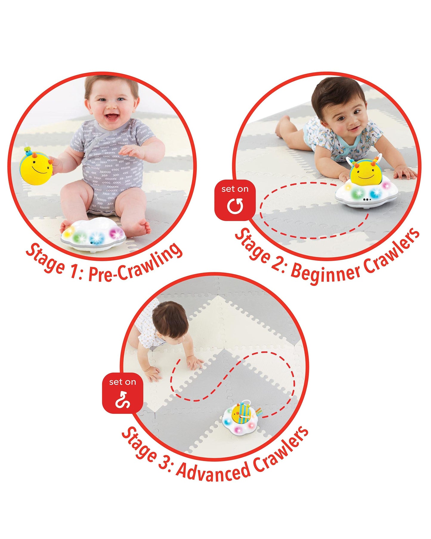 Skip Hop Gift Set of 3 in 1 Baby Activity Center, 4mo+, Silver Lining Cloud + Skip Hop 3-Stage Developmental Learning Crawl Toy, Explore & More Follow-Me Bee